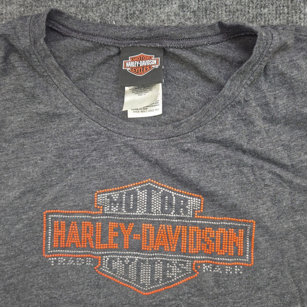 Harley-Davidson‎ Women 1X Gray Cotton Blend Studded Logo Biker T-Shirt SS